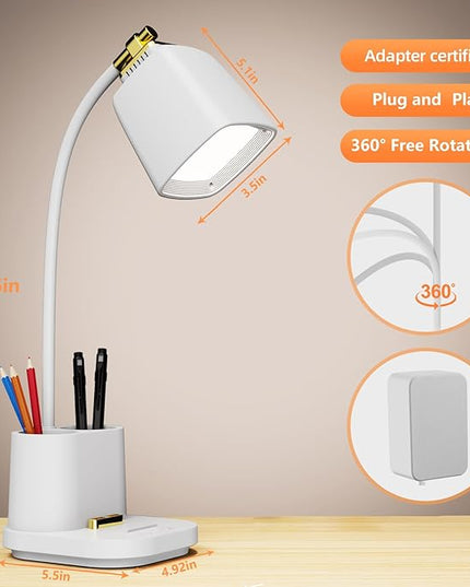 LED Desk Lamp with USB Charging Port Touch control 3 Color Modes, Stepless Dimming, Home office Desk Lamp, LED Small Desk Lamp in University Dormitory, Study Desk Lamp, Gooseneck Lamp - LeafyLoom