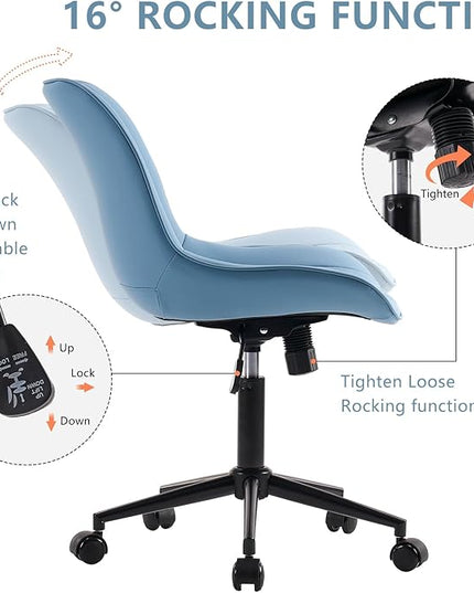 YOUNIKE Desk Chair with Wheels Armless Office Chair Swivel Rolling Task Chair with Back Upholstered Faux Leather Computer Chair Height Adjustable Modern Ergonomic Seat, Loads 300 lbs, Blue - LeafyLoom