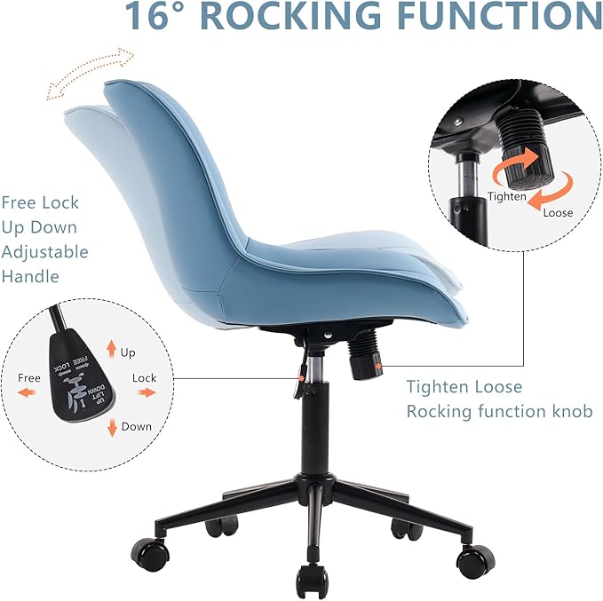 YOUNIKE Desk Chair with Wheels Armless Office Chair Swivel Rolling Task Chair with Back Upholstered Faux Leather Computer Chair Height Adjustable Modern Ergonomic Seat, Loads 300 lbs, Blue - LeafyLoom