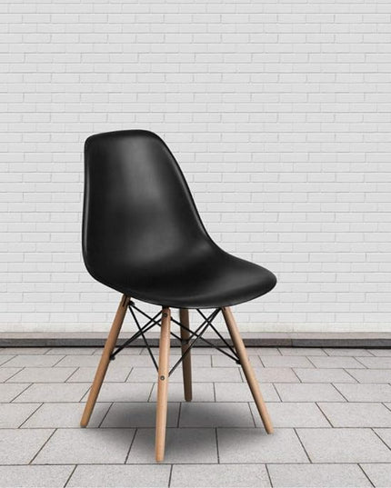 Flash Furniture Elon Series Plastic Modern Dining Chair with Wooden Legs, Mid-Century Side Chair for Dining Rooms and Offices, Black - LeafyLoom