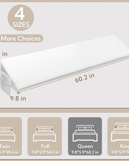 King Bed Wedge Pillow - Versatile Wedge Pillow Bed Gap Filler. Can Also be Used as a headboard Pillow, Mattress Wedge, and Bed Gap Filler(White 60"x10"x6") - LeafyLoom