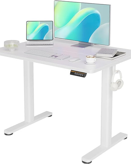 Electric Standing Desk, Adjustable Height Stand up Desk, 40x24 Inches Sit Stand Home Office Desk with Splice Board,White Top - LeafyLoom