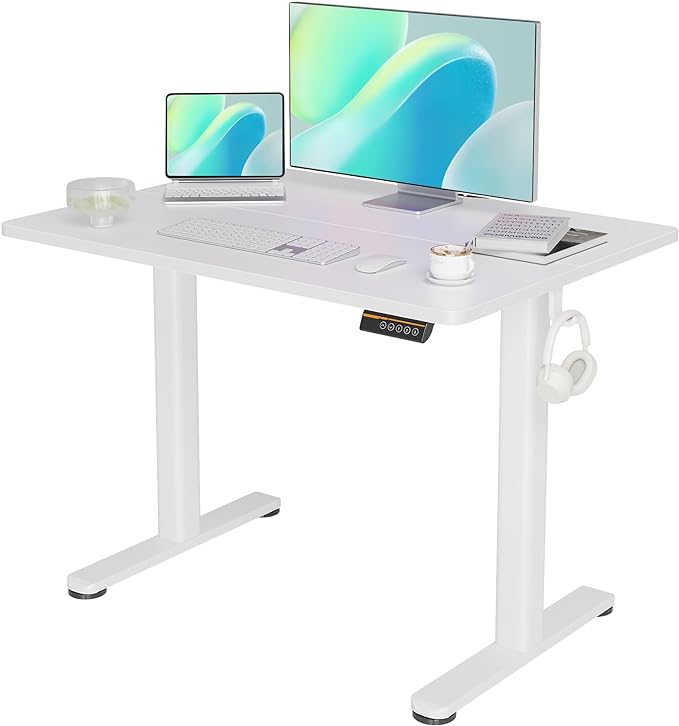 Electric Standing Desk, Adjustable Height Stand up Desk, 40x24 Inches Sit Stand Home Office Desk with Splice Board,White Top - LeafyLoom