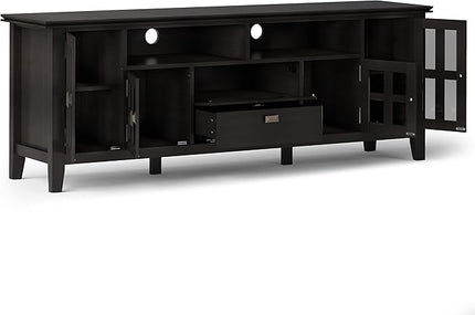 SIMPLIHOME Artisan SOLID WOOD 72 Inch Wide Transitional TV Media Stand in Hickory Brown for TVs up to 80 Inches, For the Living Room and Entertainment Center - LeafyLoom