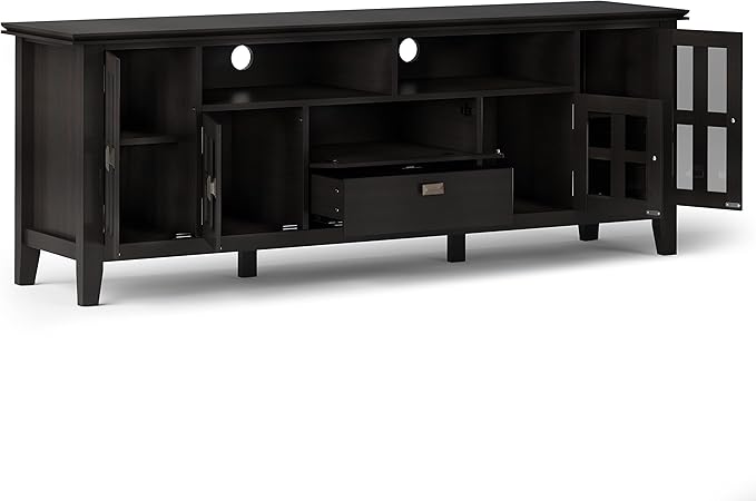 SIMPLIHOME Artisan SOLID WOOD 72 Inch Wide Transitional TV Media Stand in Hickory Brown for TVs up to 80 Inches, For the Living Room and Entertainment Center - LeafyLoom