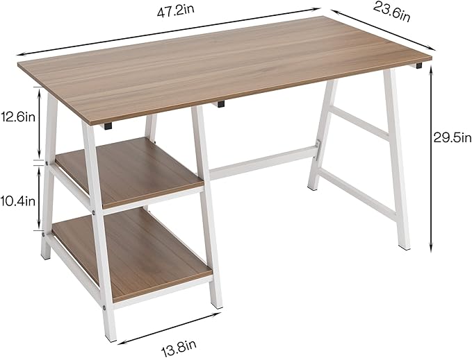 sogesfurniture 47 inches Writing Computer Desk, Trestle Desk Study Desk, Laptop PC Desk, Workstation with Storage Shelf, Home Office Desk Sturdy Table Study Table,Oak BHUS-CS-Tplus-120OK - LeafyLoom