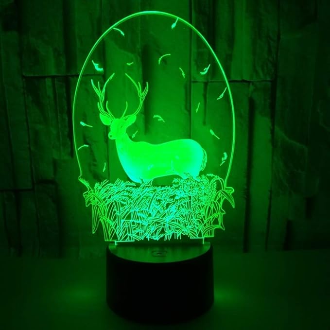 Christmas Deer Acrylic 3D Night Lights USB LED Table Lamp Home r2d2 3D Arts Lamp - 7 Colors Changing Bedroom Decor Business Gifts for Elders (Deer Head) - LeafyLoom
