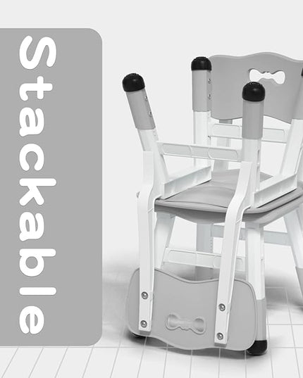4 Piece Kids Chair Set 3 Levels Adjustable Stackable Kids Chairs Ideal for Playrooms, Schools, Daycares and Homes Washable and easy to clean Max weight 220LB(Grey 4Piece set) - LeafyLoom