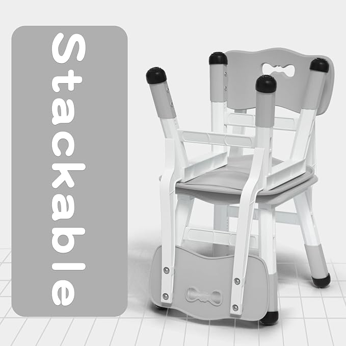 Adjustable Kid Chairs Indoor 3 Level Adjustable Suitable for Children Age 2-6. Maximum load-bearing 220LBS Suitable for Family Classroom and Nursery Child Seat Set (2-Pack-Grey) - LeafyLoom