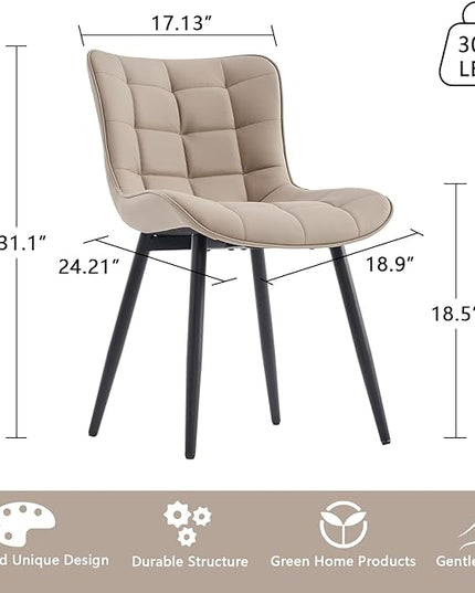 YOUTASTE Khaki Dining Chairs Set of 2 PU Leather Upholstered Modern Armless Dining Room Chair with Back Metal Legs Kitchen Dinner Accent Guest Chairs for Vanity Reception Waiting Room - LeafyLoom
