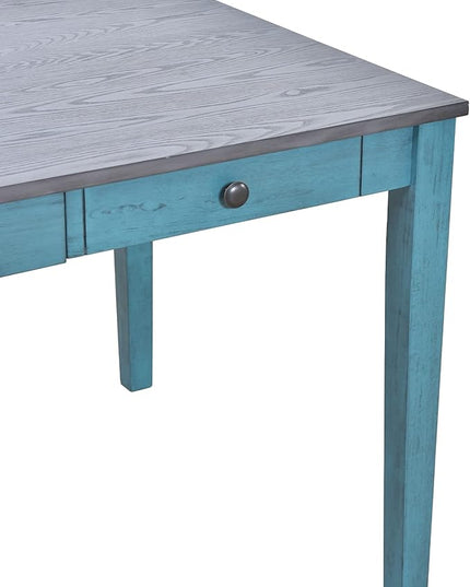 Mid-Century 6-Piece Wood Dining Table Set with Storage Drawer, 4 Upholstered Chairs and Bench for Kitchen Living Room, Antique Blue, 59" L x 35.4" W x 30.3" H - LeafyLoom