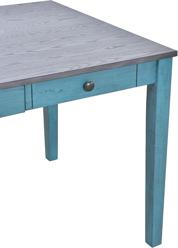 Mid-Century 6-Piece Wood Dining Table Set with Storage Drawer, 4 Upholstered Chairs and Bench for Kitchen Living Room, Antique Blue, 59" L x 35.4" W x 30.3" H - LeafyLoom