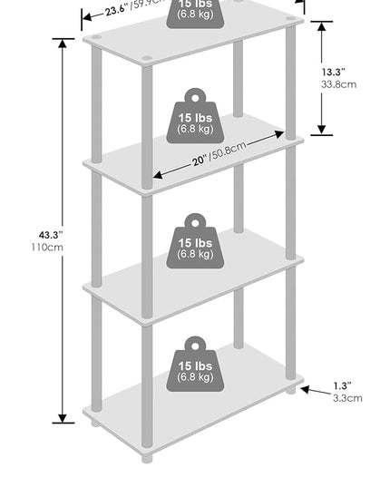 Furinno Turn-N-Tube 4-Tier Multipurpose Shelf Display Rack, Shelving Unit, Bookcase, Light Blue/White - LeafyLoom