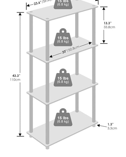Furinno Turn-N-Tube 4-Tier Multipurpose Shelf Display Rack, Shelving Unit, Bookcase, Pink/White - LeafyLoom