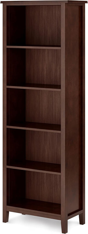 SIMPLIHOME Artisan SOLID WOOD 26 Inch Contemporary 5 Shelf Bookcase in Russet Brown, For the Living Room, Study Room and Office - LeafyLoom