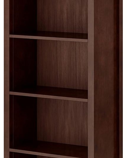 SIMPLIHOME Artisan SOLID WOOD 26 Inch Contemporary 5 Shelf Bookcase in Russet Brown, For the Living Room, Study Room and Office - LeafyLoom