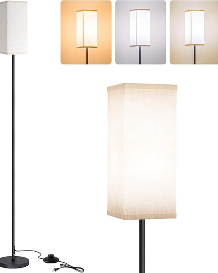 Floor Lamp, Corner Standing Lamp with Linen Lampshade, 3 Color Temperatures, Pole Lamp for Living Room Bedroom Office, Office Lamps for Work, 9W LED Bulb Included - LeafyLoom