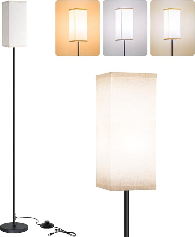 Floor Lamp, Corner Standing Lamp with Linen Lampshade, 3 Color Temperatures, Pole Lamp for Living Room Bedroom Office, Office Lamps for Work, 9W LED Bulb Included - LeafyLoom