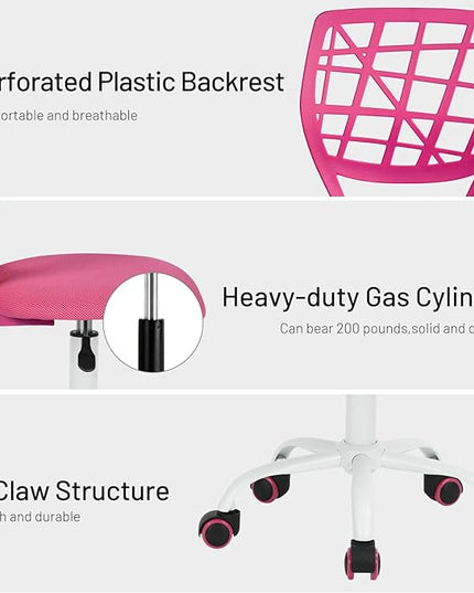 FurnitureR Kids Desk Chair, Armless Small Office Chair Adjsutable Swivel Task Chair with Soft Cushion for Study Kids Teens Child, Pink - LeafyLoom