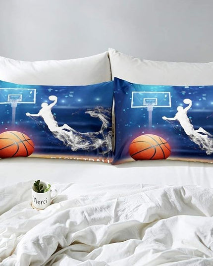 Erosebridal Boys Basketball Comforter Set King Size Basketball Player Quilted Duvet Competitive Sports Game Bedding Set for Kids Teens Man Arena Tie Dye Duvet Set, Blue Room Decorative - LeafyLoom