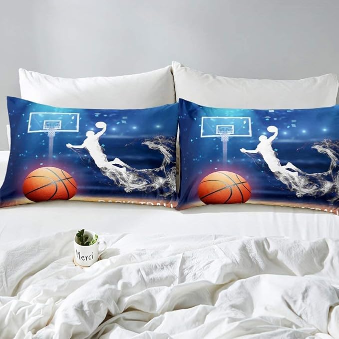 Erosebridal Boys Basketball Comforter Set King Size Basketball Player Quilted Duvet Competitive Sports Game Bedding Set for Kids Teens Man Arena Tie Dye Duvet Set, Blue Room Decorative - LeafyLoom