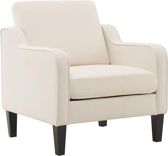 VINGLI Mid century Modern Accent Chair,Beige Fabric Accent Chairs for Living Room Upholstered Armchair with Scooped Arms for Bedroom,Apartment,Studio,Office,Waiting Room,Beige - LeafyLoom