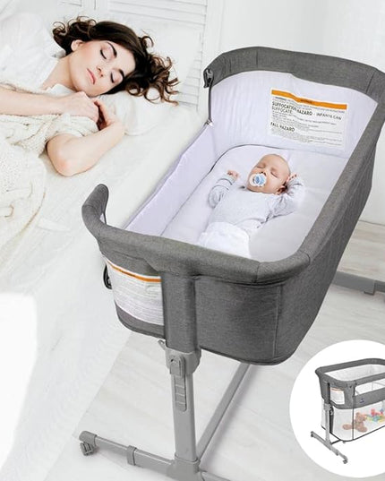 3 in 1 Baby Bassinet, Bedside Sleeper, & Playpen, Easy Folding Portable Crib (Grey)- KoolaBaby (Bassinet) - LeafyLoom