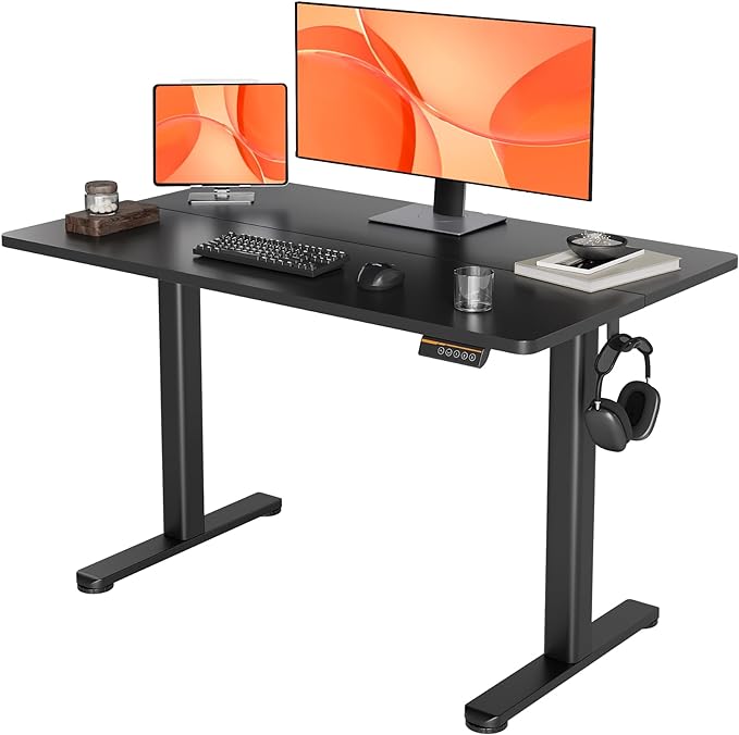 Electric Standing Desk, Adjustable Height Stand up Desk, 48x24 Inches Sit Stand Home Office Desk with Splice Board,Black Top - LeafyLoom