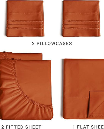 Split King Size 5 Piece Sheet Set - Comfy Breathable & Cooling Sheets - Hotel Luxury Bed Sheets for Women & Men - Deep Pockets, Easy-Fit, Soft & Wrinkle Free Sheets - Terracotta Oeko-Tex Bed Sheets - LeafyLoom
