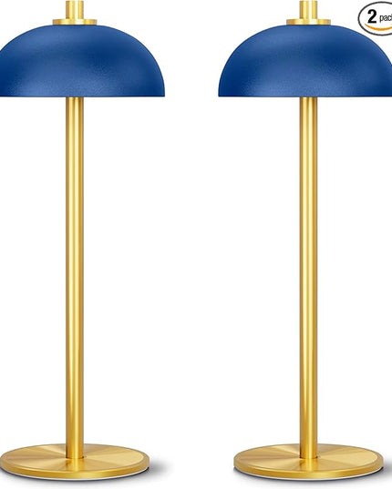 2 Pack Cordless Table Lamp, 5000mAh Portable Rechargeable Table Lamp, 3 Color Modes Stepless Dimming Table Light with Memory Function, for Dinner, Patio, Home, Restaurant.(Blue) - LeafyLoom