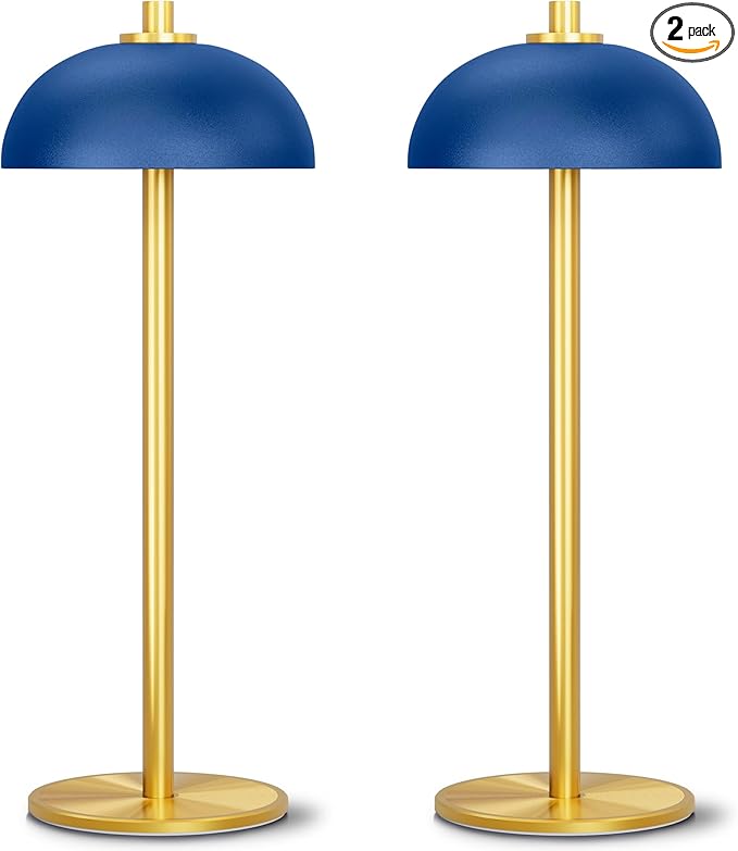 2 Pack Cordless Table Lamp, 5000mAh Portable Rechargeable Table Lamp, 3 Color Modes Stepless Dimming Table Light with Memory Function, for Dinner, Patio, Home, Restaurant.(Blue) - LeafyLoom