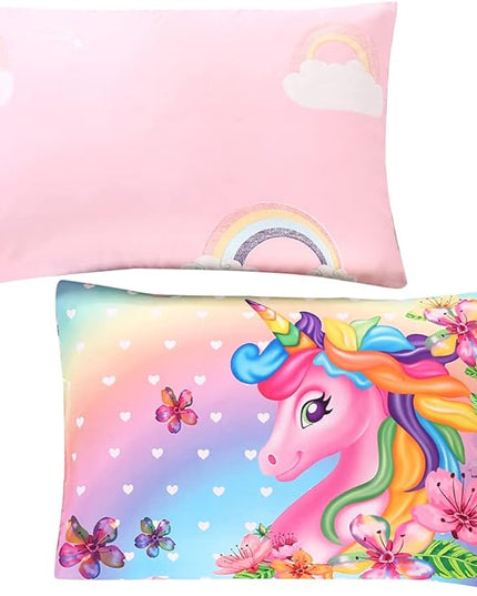 Cute Unicorn Comforter Sets 3pc Pink Flower Girl Colorful Unicorn Bedding Sets Soft Girls Unicorn Rainbow Comforter Sets - LeafyLoom