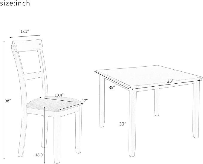 5 Piece Set Industrial Wooden Kitchen Table and 4 Chairs for Dining Room, Grey, Gray - LeafyLoom