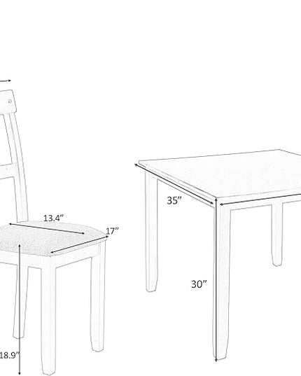 RITSU 5 piece set industrial wooden table and 4 chairs, high density foam linen upholstery, suitable for dining, living room, kitchen and various small spaces, gray - LeafyLoom