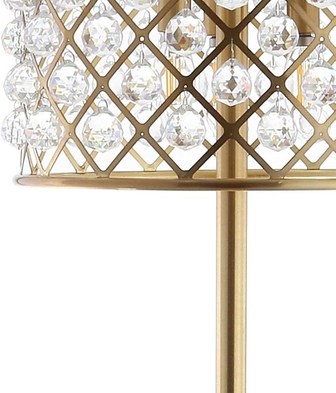 JONATHAN Y JYL9000A Elizabeth 60" Crystal/Metal LED Floor Lamp, Contemporary, Transitional, Elegant, Geometric, Office, Living Room, Family Room, Dining Room, Bedroom, Hallway, Foyer, Brass Gold/Clear - LeafyLoom