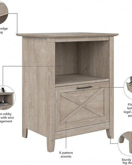 Bush Furniture Key West 1-Drawer Lateral File Cabinet, Letter/Legal, Washed Gray, 24-inch (KWF124WG-03) - LeafyLoom