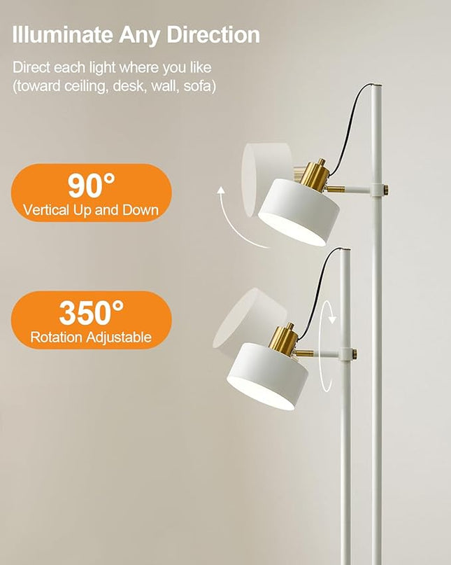 OYEARS Floor Lamp for Living Room Bright Lighting Tall Modern Industrial Vintage Standing Corner Lamps LED Metal Light Office Bedroom Study Gold Black White Matte Accent (1-Light, White) - LeafyLoom