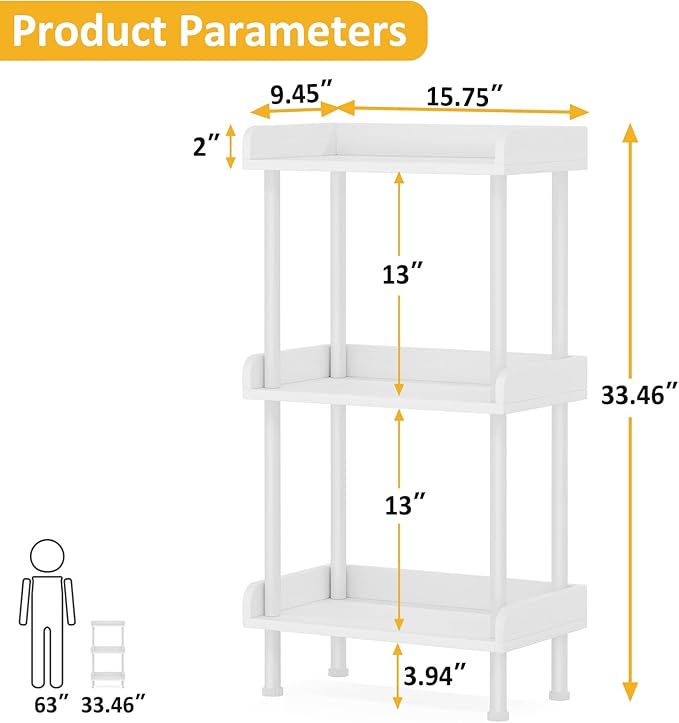 Bookshelf Small Book Shelf - 3-Tier Wood Bookcase Industrial Bookshelf with Edge Protection Metal Standing Book Shelves Display Book Rack for Living Room Bedroom Home Office (White) - LeafyLoom