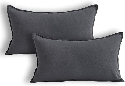 Jeanerlor Natural Cotton Linen Decorative Lumbar Throw Pillow Case Dark Grey Cushion Cover with Twin Needles Stitch on Edge,for Office/Coffee Shop 12"x20" 2 pack - LeafyLoom