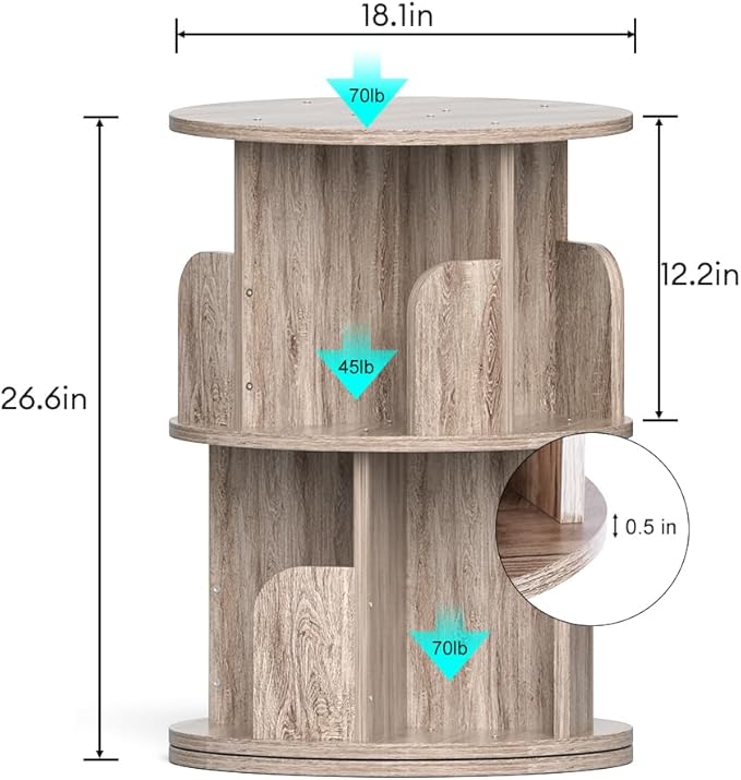 Nidouillet Small Rotating Bookshelf, 2 Tier Revolving Bookcase 360° Display Round Bookshelf Narrow Swivel Corner Book Shelf Standing Bookcase Adult Bedroom - LeafyLoom