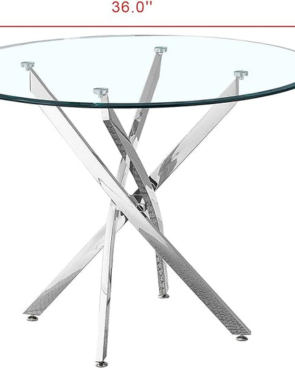 NicBex Modern Round Glass Dining Table Contemporary Round Clear Dining Tempered Glass Table with Silver Finish Stainless Steel Legs for Kitchen Dining Living Meeting Room Banquet Hall, Silver - LeafyLoom
