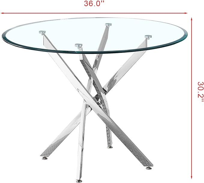 NicBex Modern Round Glass Dining Table Contemporary Round Clear Dining Tempered Glass Table with Silver Finish Stainless Steel Legs for Kitchen Dining Living Meeting Room Banquet Hall, Silver - LeafyLoom
