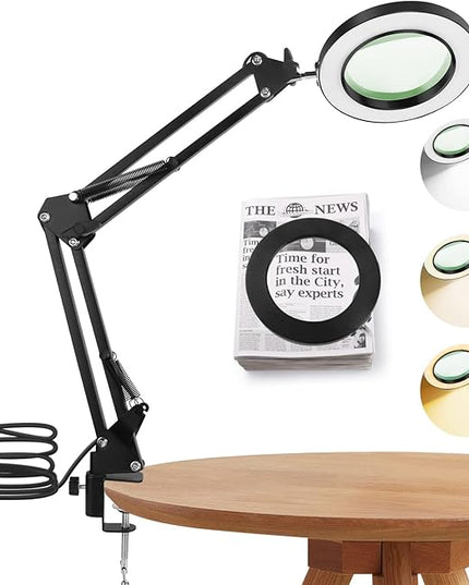 64 LED USB 10X Magnifying Desk Lamp with Clamp, Desk Hands-free Lighted Magnifier with 3 Color Modes, 10 Level Dimmable and Flexible Gooseneck for Reading Craft Sewing Repair Close Work Beauty - LeafyLoom