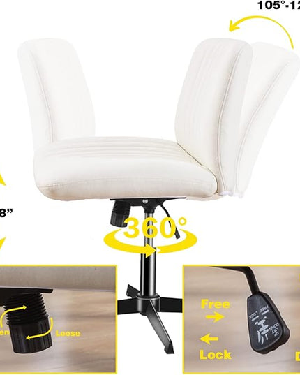 FELICE Cross Legged Armless Wide Seat Chair Fabri Padded Height Adjustable for Home Office Desk Makeup, Beige - LeafyLoom