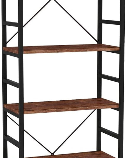 6 Tier Industrial Bookcase Shelf,Tall Bookshelf Industrial Corner Storage Organizer for Bedroom/Living Room/Home Office - Rustic Brown Modern Book Shelf for Books and Movies - LeafyLoom
