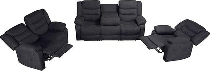 3 Pieces Oversized Manual Motion Set with Center Console,Cup Holders,Three Seaters Couch,Loveseat&Lounge Chair, Upholstered Reclining Sectional Sofa, Gray 3PIECES - LeafyLoom