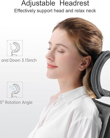 SIHOO M18 Ergonomic Office Chair for Big and Tall People Adjustable Headrest with 2D Armrest Lumbar Support and PU Wheels Swivel Tilt Function Grey - LeafyLoom