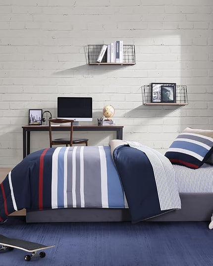 Nautica - Twin Comforter Set, Cotton Reversible Bedding with Matching Sham, Stylish Home Decor, Dorm Room Essentials (Bradford Navy/Khaki, Twin) - LeafyLoom