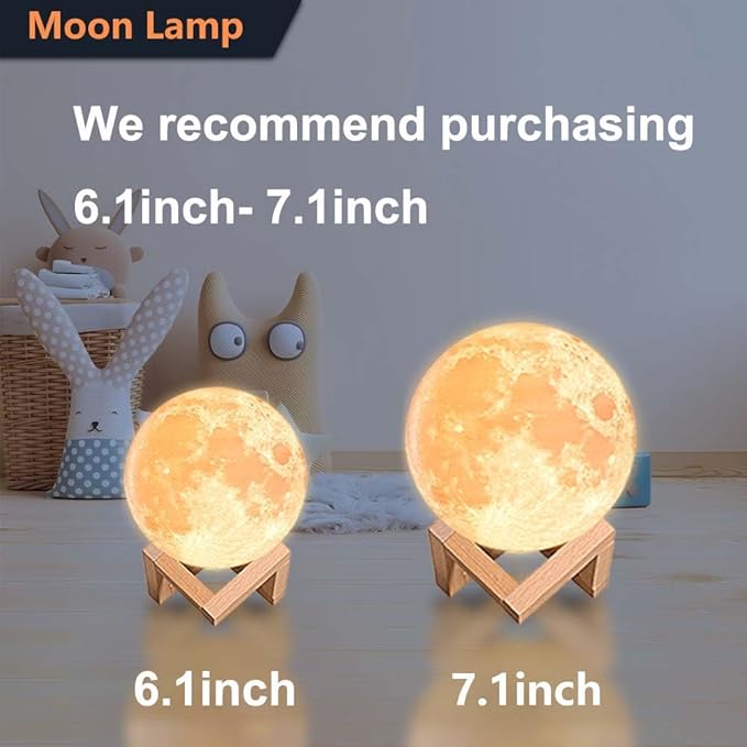 CPLA 6.1 inch Moon Lamp 2024 Upgrade 128 Colors Room Decor Home Decor- 3D Printing Moon Night Light for Kids Adults- Gifts for Girls Boys Men Women Birthday- Wooden Stand & Remote/Touch Control - LeafyLoom