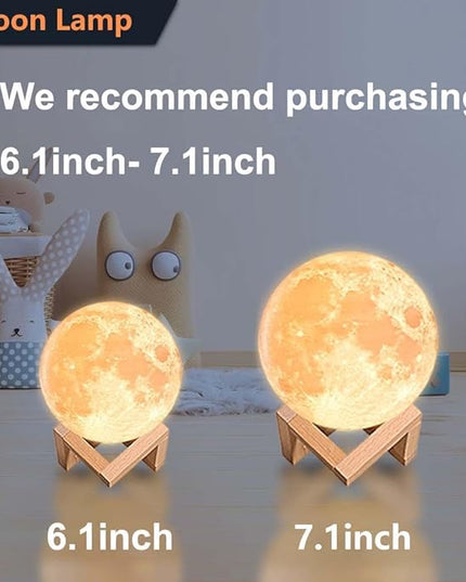 CPLA Moon Lamp for Adults Kids, Moon Night Light LED 3D Printing Moon Light with Stand & Remote/Touch Control and USB Rechargeable 7.1 inch (Large Size) - LeafyLoom
